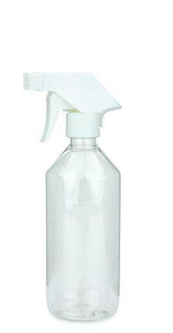 PET Laborflasche 500 ml klar mit Trigger Sprühpistole Standard, spray only, weiß