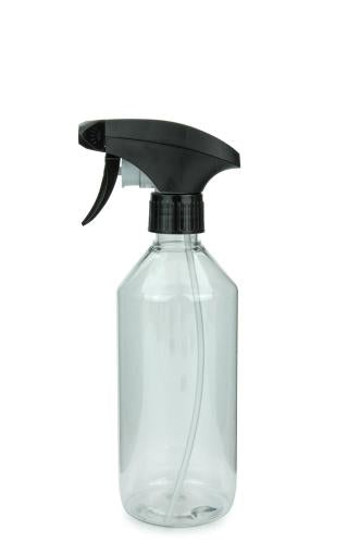 PET Laborflasche 250 ml klar mit Trigger Sprühpistole schwarz, Metallfrei, nur Kunststoff, 28/410